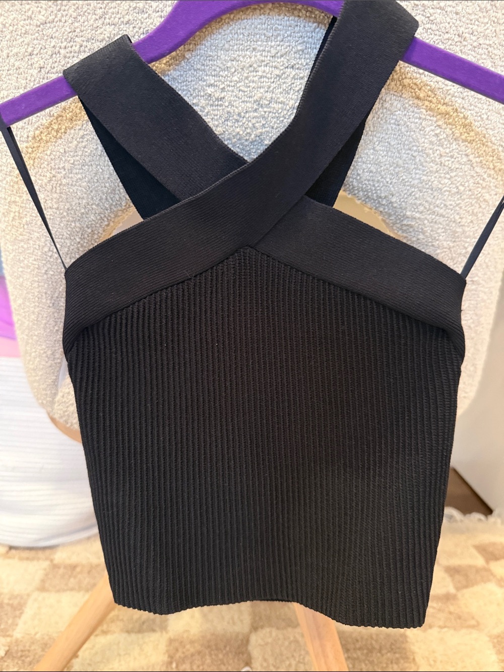 Aritzia Babaton black Ribbed Cross-Back Crop Top